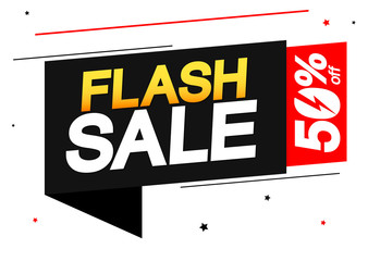 Flash Sale 50% off, offer speech bubble banner design template, discount tag, vector illustration 