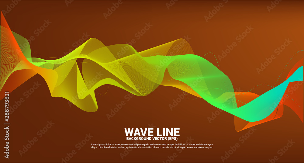Poster orange green sound wave line curve on dark background. element for theme technology futuristic vecto