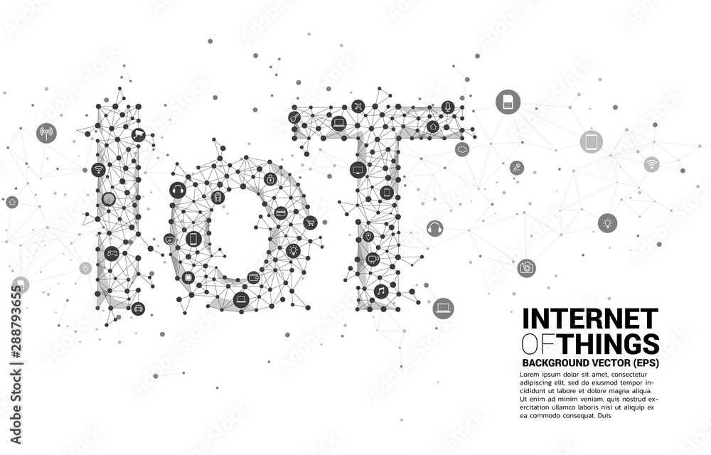 Poster vector polygon dot connect line shaped iot wording . concept for telecommunication and internet of t