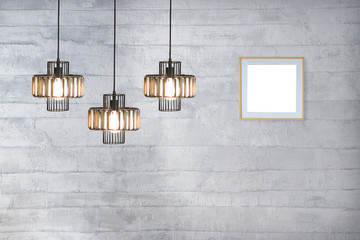 decorative gray stone wall, interior design for home, office, hotel and bedroom, modern lamp