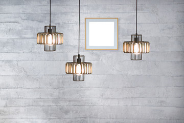 decorative gray stone wall, interior design for home, office, hotel and bedroom, modern lamp