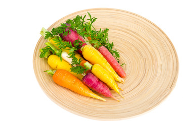 Fresh organic farm carrots of various types and colors