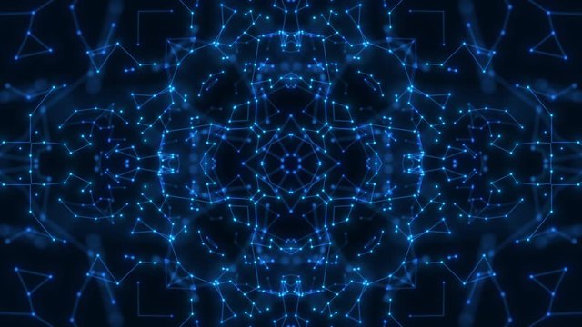 Abstract looping animated background. Seamless symmetric kaleidoscope backdrop from hypnotic rays. VJ style Flowing ornament footage.