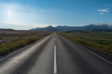 Empty national street N1 in southern Iceland