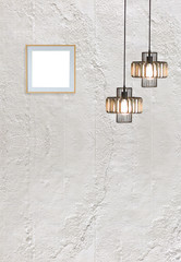 bright stone wall interior design and modern lamp