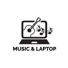 Monitor screen computer with guitar and music notes illustration arts logo design