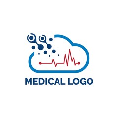 Cloud computer digital logo design with medical illustration