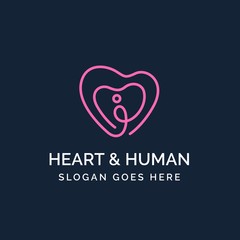 Human heart line art medical health logo design