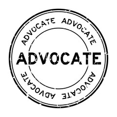 Grunge black advocate word round rubber seal business stamp on white background