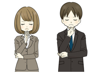 スーツ-目を閉じて考える女性・男性