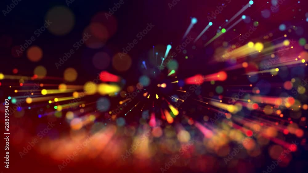 Poster 4k abstract background with multicolor light rays like laser show, with shining bokeh sparkling part