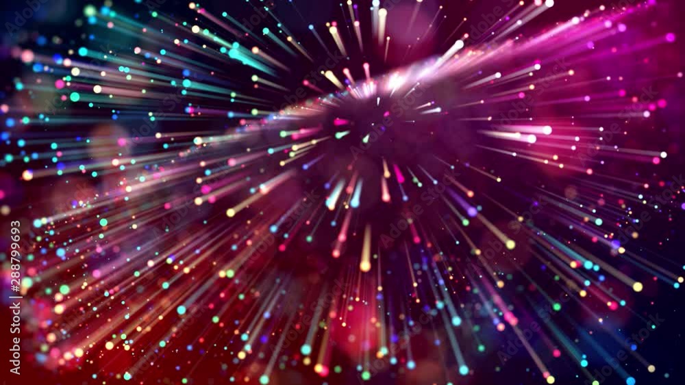 Poster 4k abstract background with multicolor light rays like laser show, with shining bokeh sparkling part