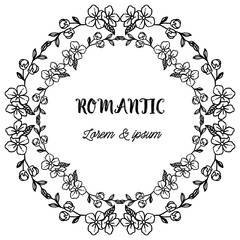Vintage floral frame black and white, for card design of romantic. Vector