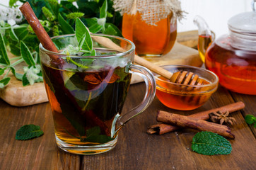 Herbal tea with mint and honey. Photo