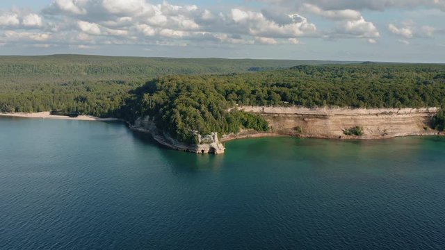 Aerial view of Pictured Rocks cliffs in National Lakeshore, Michigan