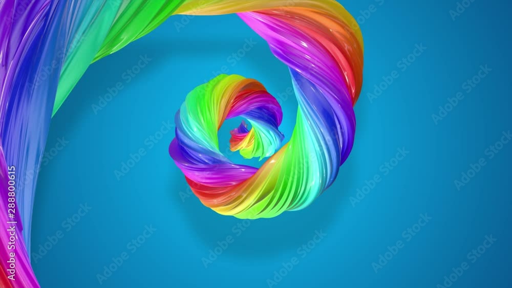 Aufkleber abstract background with rainbow color stripes that moving in a spiral and shiny on blue background 