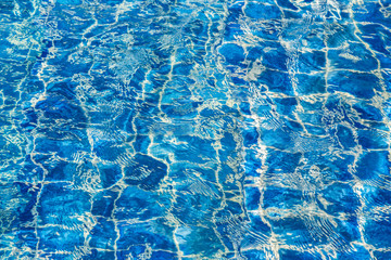 Blue color water in swimming pool rippled