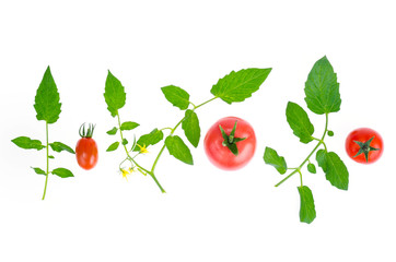 Fresh red and pink tomatoes isolated on white background