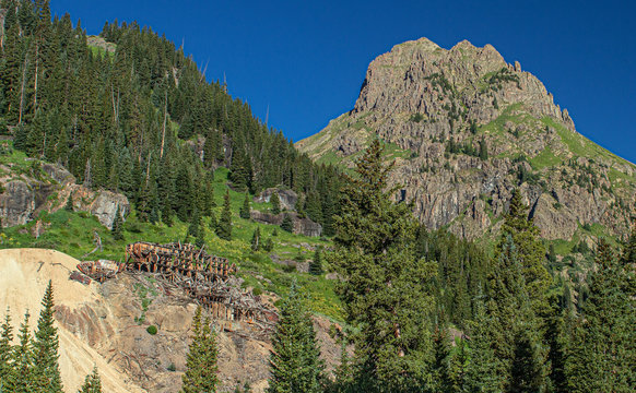 The Old Abandoned Atlas Mine and Stamp Mill on Camp Bird Road, Yankee Boy Basin and Mount Sneffels Wilderness, Ouray, Colorado