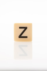 Alphabet Z word block with white background.