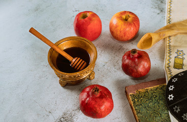 Pomegranate and honey traditional holiday symbols rosh hashanah jewesh holiday