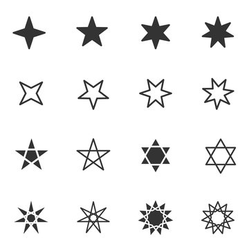 Set of black and white stars icon with different star flat style, vector illustration