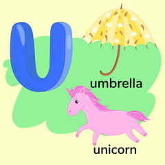 Letter u in children alphabet. Vector graphics.