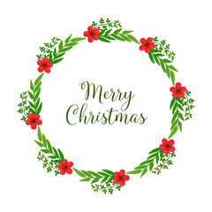Greeting card merry christmas with various shape circle of red flower frame. Vector