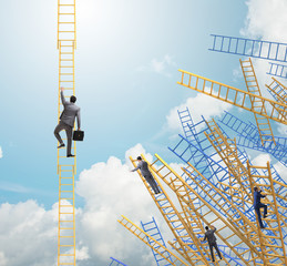 Businessman climbing career ladder in business concept