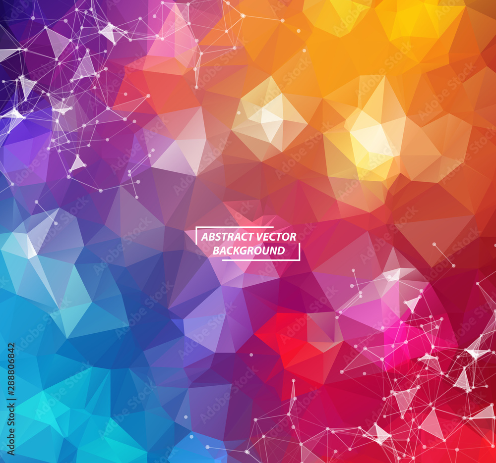 Poster geometric colorful polygonal background molecule and communication. connected lines with dots. minim