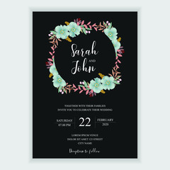 Wedding invitation card template with blue flower