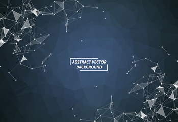 Geometric Dark Blue Polygonal background molecule and communication. Connected lines with dots. Minimalism background. Concept of the science, chemistry, biology, medicine, technology.