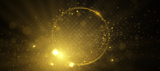 Luxury banner design. Round golden frame isolated on transparent background.