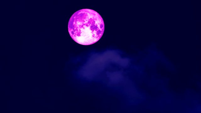 full pink moon moving pass back cloud on dark night sky, Elements of this image furnished by NASA