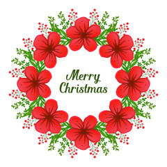 Celebration of card merry christmas, with decoration cute green leafy flower frame. Vector