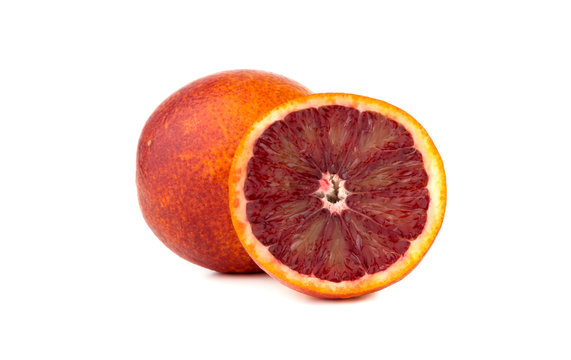 Bloody orange on a white background. Red orange and slice on a white background.