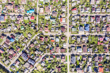 top view aerial photo from flying drone of suburb residential area