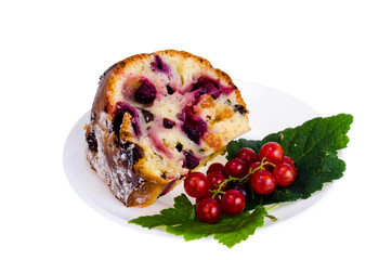 Slice of fruit cake with isolated on white background