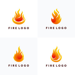 Set of Fire Flame Logo design vector template. Abstract 3D Elegant Fire element Logo