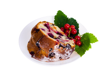 Slice of fruit cake with isolated on white background