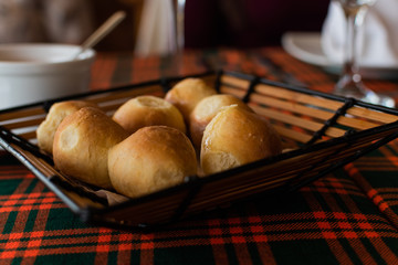 complimentary bread before celebration lunch small breakfast bread on restaurant on restaurant
