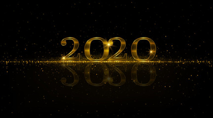 2020 Sparkling golden numbers, glitter dust, shiny particles. Festive new year background