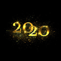 2020 Sparkling golden numbers, glitter dust, shiny particles. Festive new year background