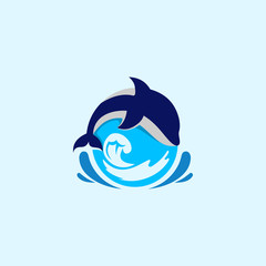 Dolphin Water Ocean Illustration Icon Logo Design Template Element Vector