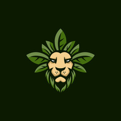 Head Lion Leaf Animal Illustration Icon Logo Design Template Element Vector
