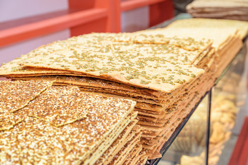 Amazing closeup view of traditional Iranian Sangak Bread