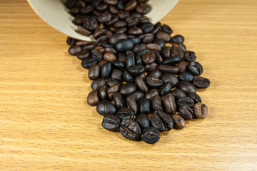 coffee seed on the wood table