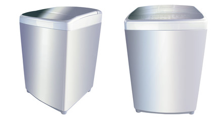 .White background washing machine, front and side