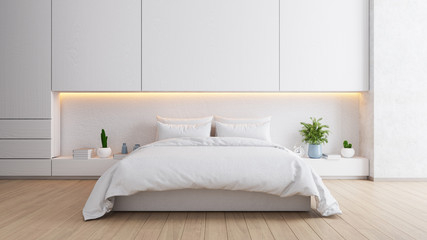 White bedroom interior ,cozy space , modern design ,3d render