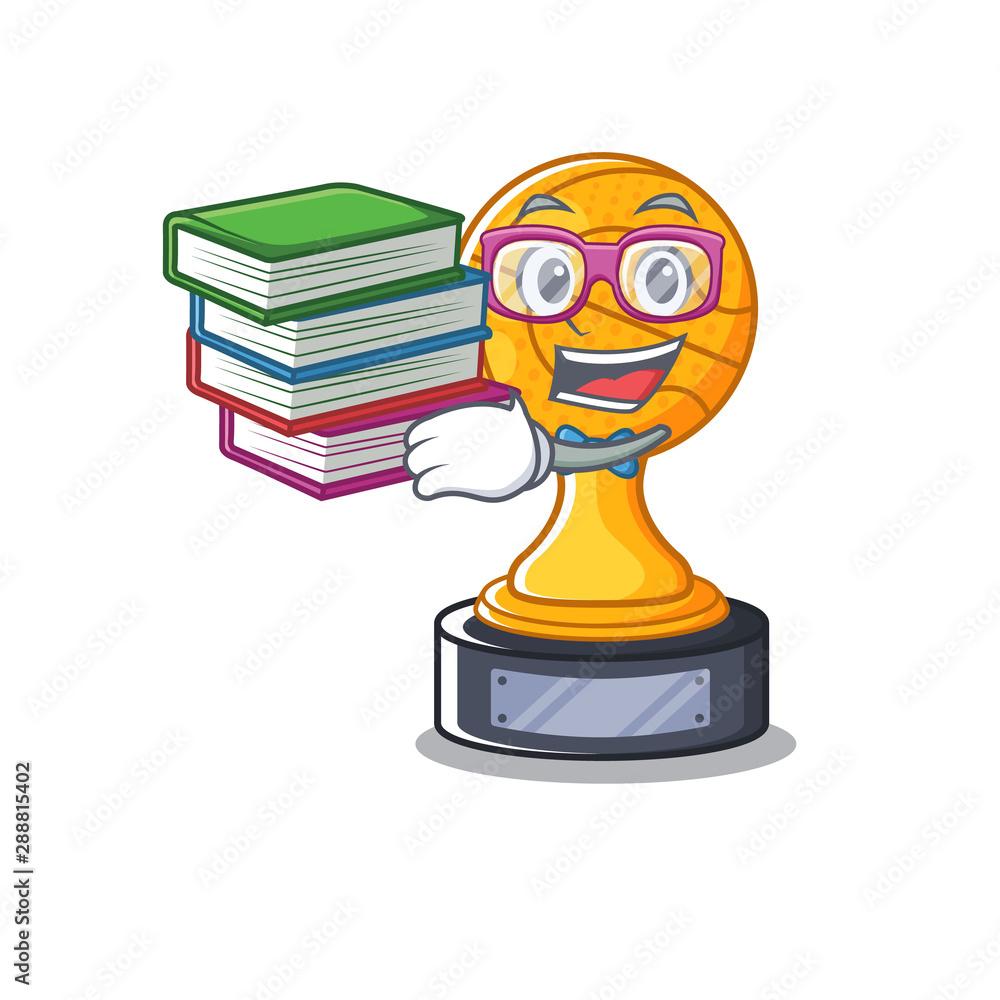 Wall mural student with book basketball trophy above wooden table character